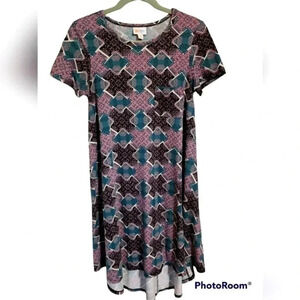 LulaRoe Carly‎ Hi-Low Dress - Size XS - Violet/Green/Black Pattern